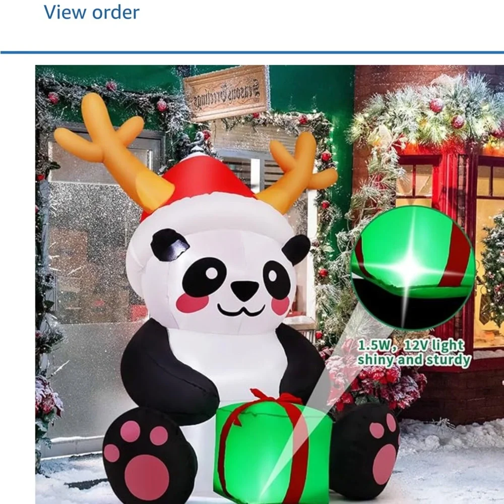 Inflatable Panda with Santa Hat and Gift - Picture 2 of 7